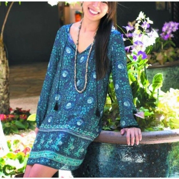 CALYPSO ST. BARTH Caftan Shift Dress Size S Multicolor Swim Cover Tassel - Picture 1 of 11